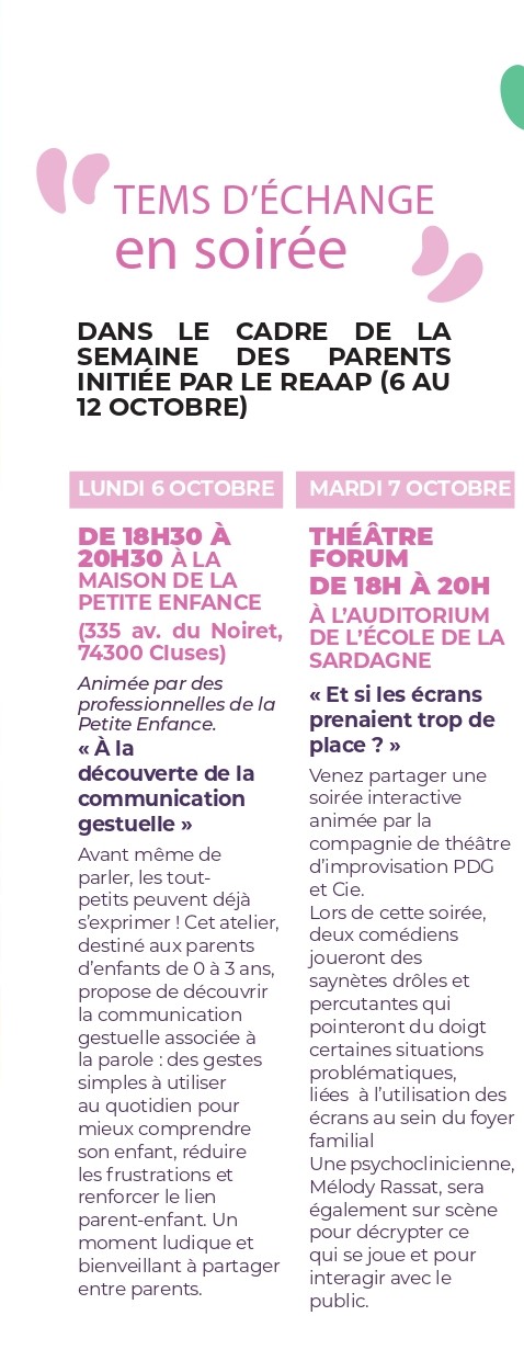 1re page flyer récré des parents cluses échanges sourires