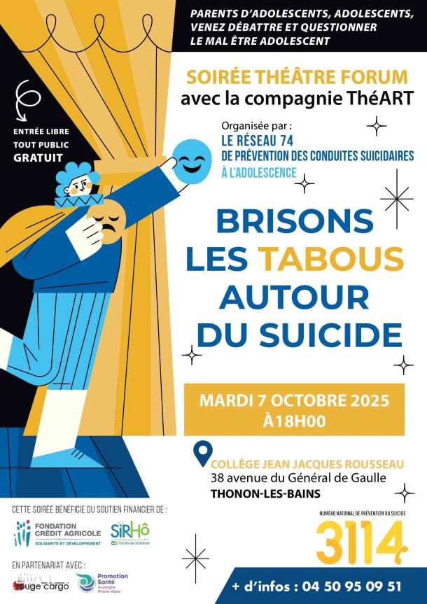 affiche jaune et bleue théâtre tabous suicide