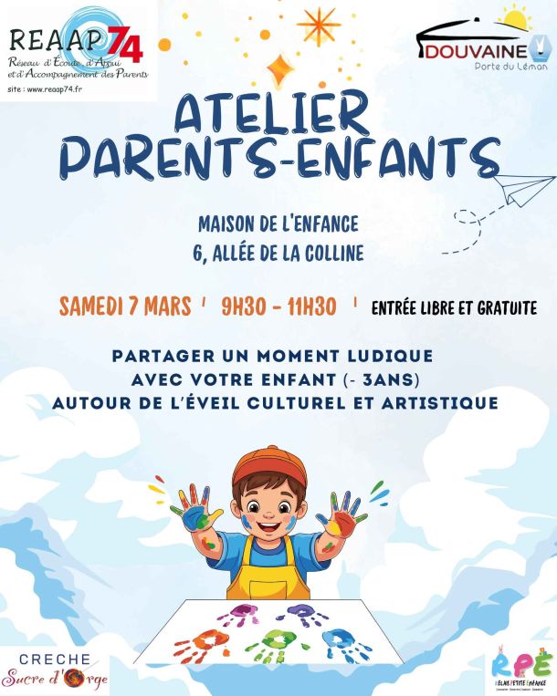 affiche atelier parents enfants peinture mains couleurs