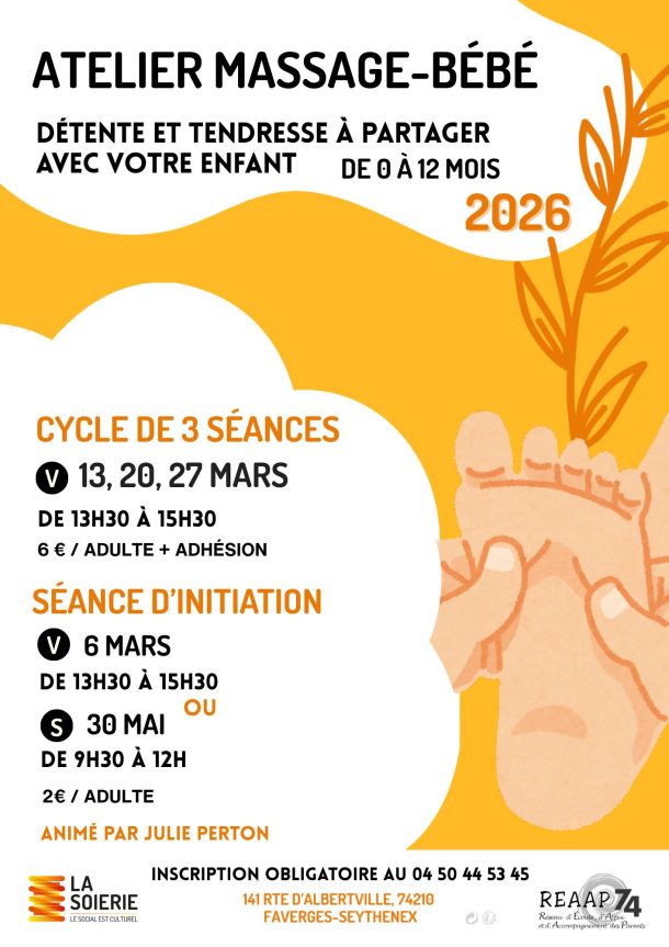 affiche atelier massage bébé pied doigts
